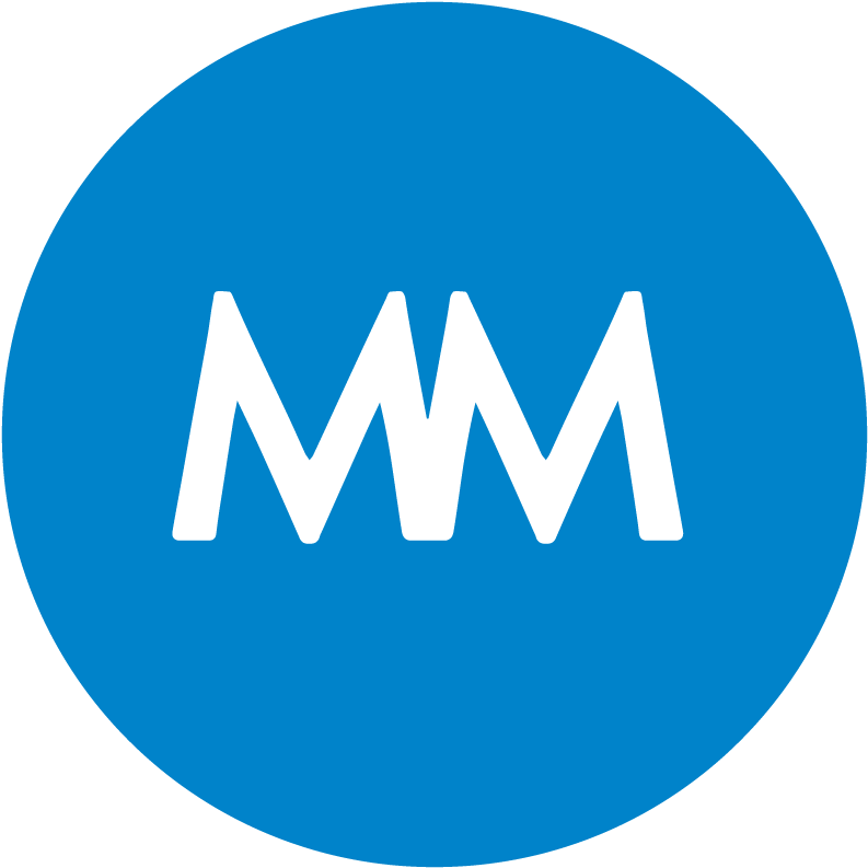 Blue Circle White M Wave Logo PNG with transparent background