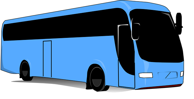 Blue Coach Bus Vector Illustration PNG with transparent background