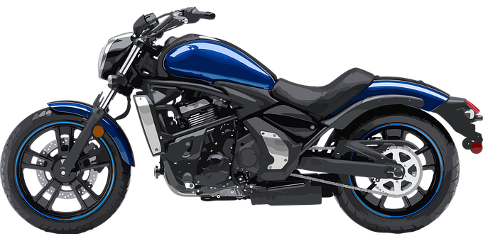 Blue Cruiser Motorcycle Profile PNG with transparent background