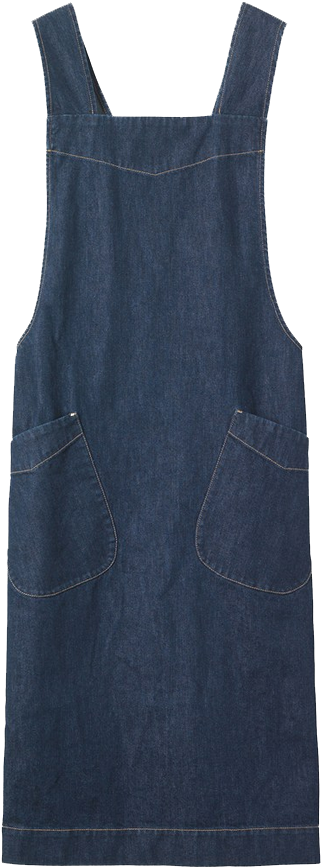 Blue Denim Apron Front View PNG with transparent background