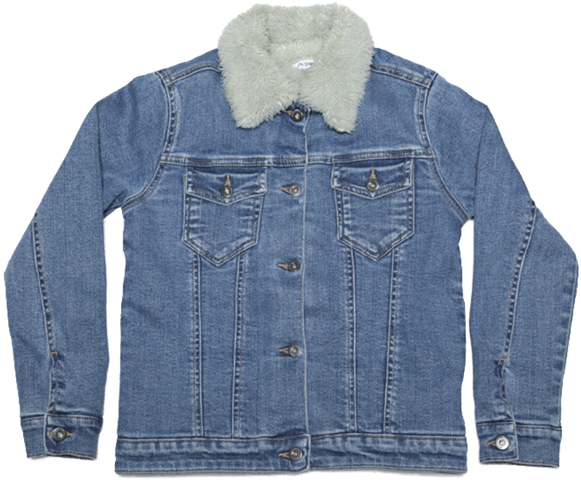 Blue Denim Jacketwith Sherpa Collar PNG with transparent background