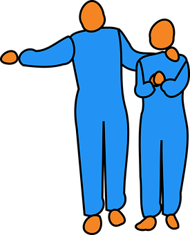 Blue Figures Comforting Gesture