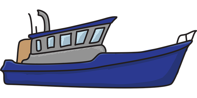 Blue Fishing Boat Illustration PNG with transparent background