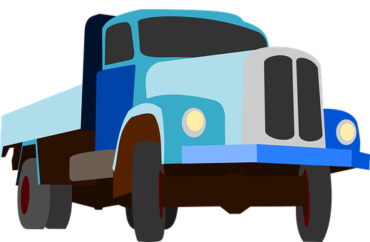Blue Flatbed Truck Illustration PNG with transparent background