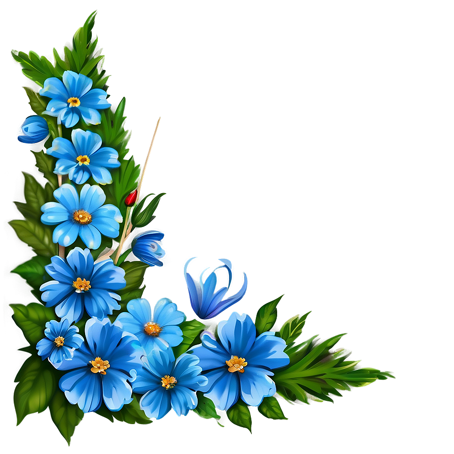 Blue Floral Corner Border Png 66