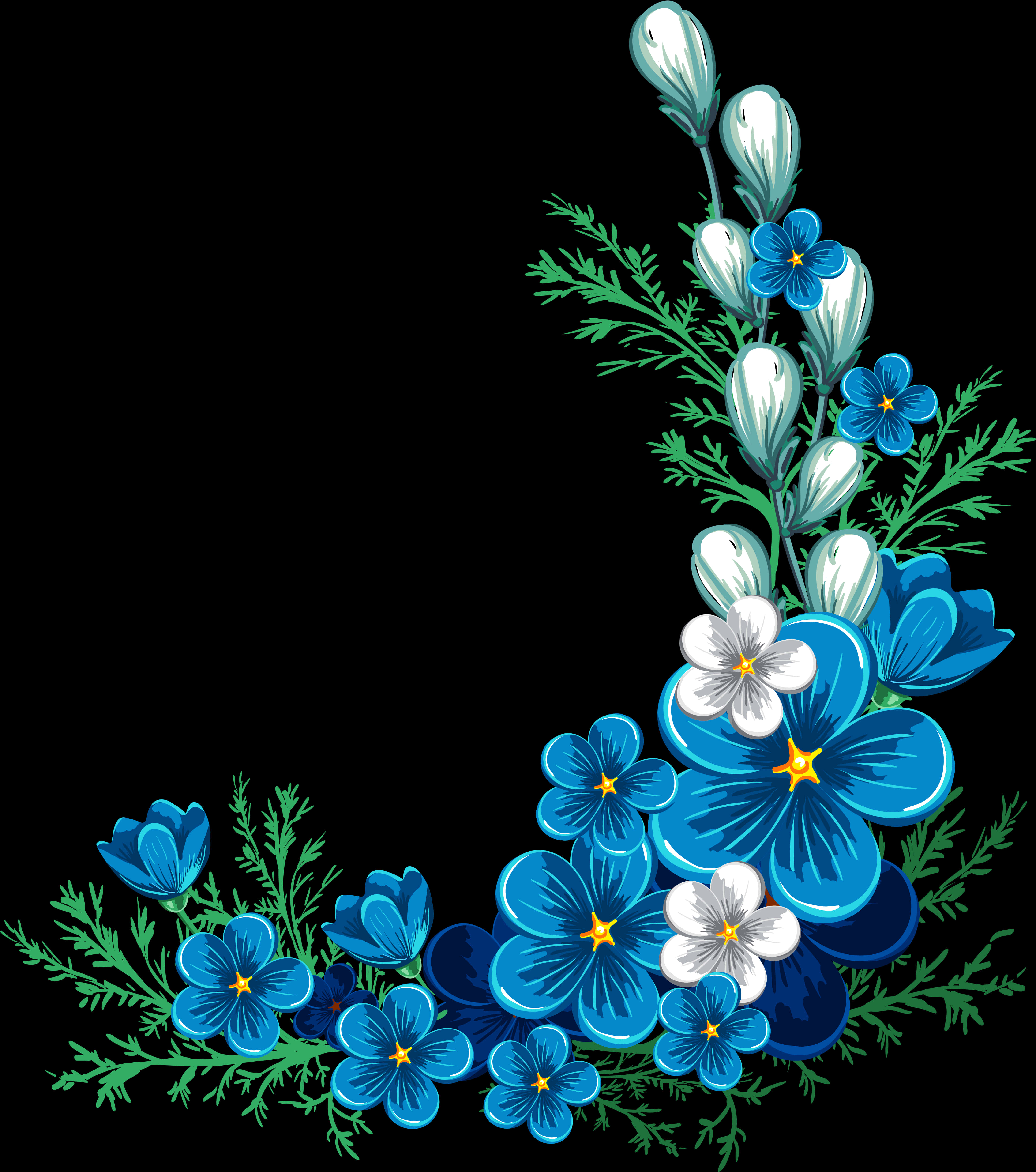 Blue_ Floral_ Corner_ Design PNG image with a transparent background, free high-resolution download