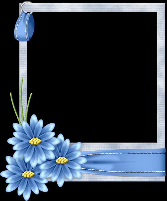 Blue Floral Framewith Ribbon PNG image with a transparent background, free high-resolution download