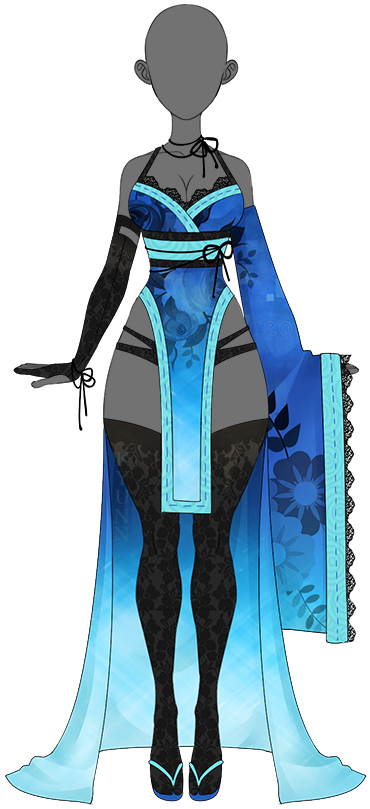 Blue Floral Kimono Mannequin PNG with transparent background
