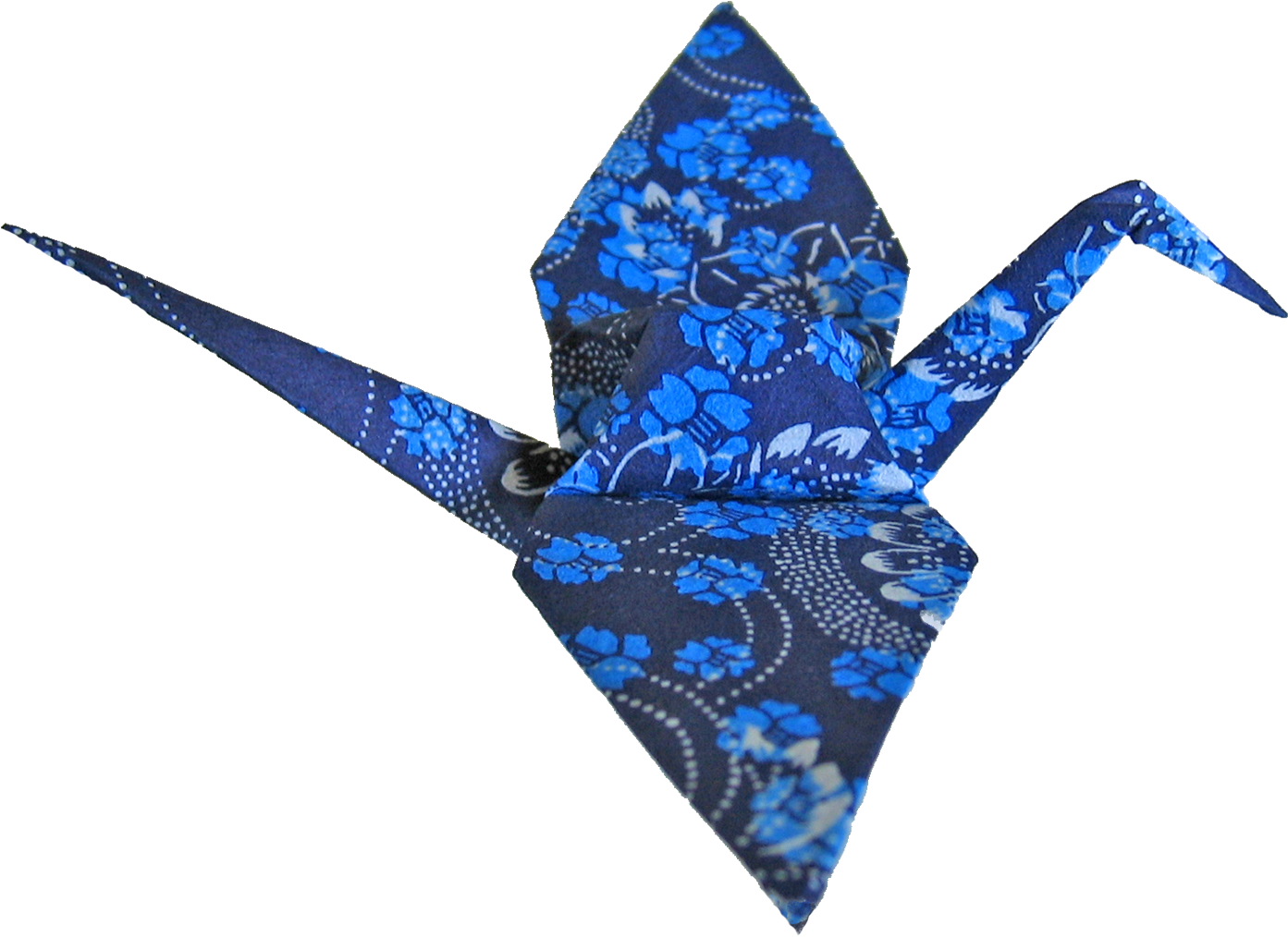 Blue floral pattern origami crane PNG image with a transparent background, free high-resolution download