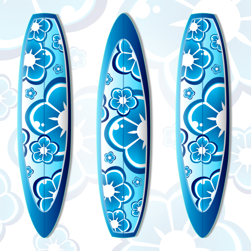 Blue Floral Surfboards Design PNG with transparent background