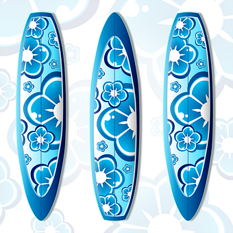 Blue Floral Surfboards Vector PNG with transparent background