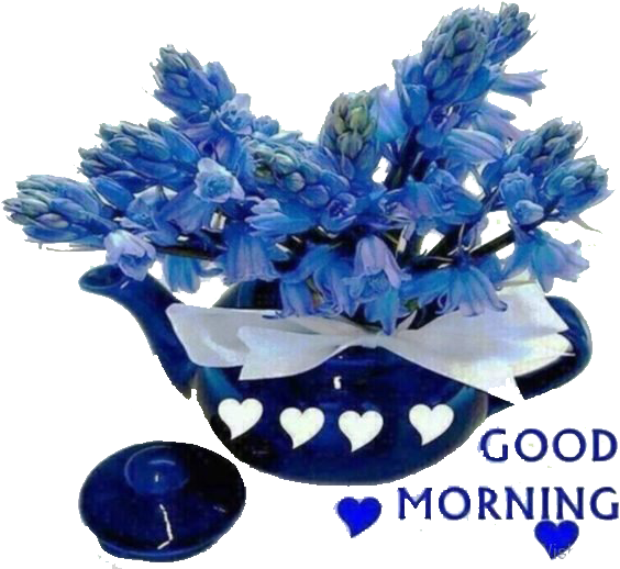 Blue Floral Teapot Good Morning