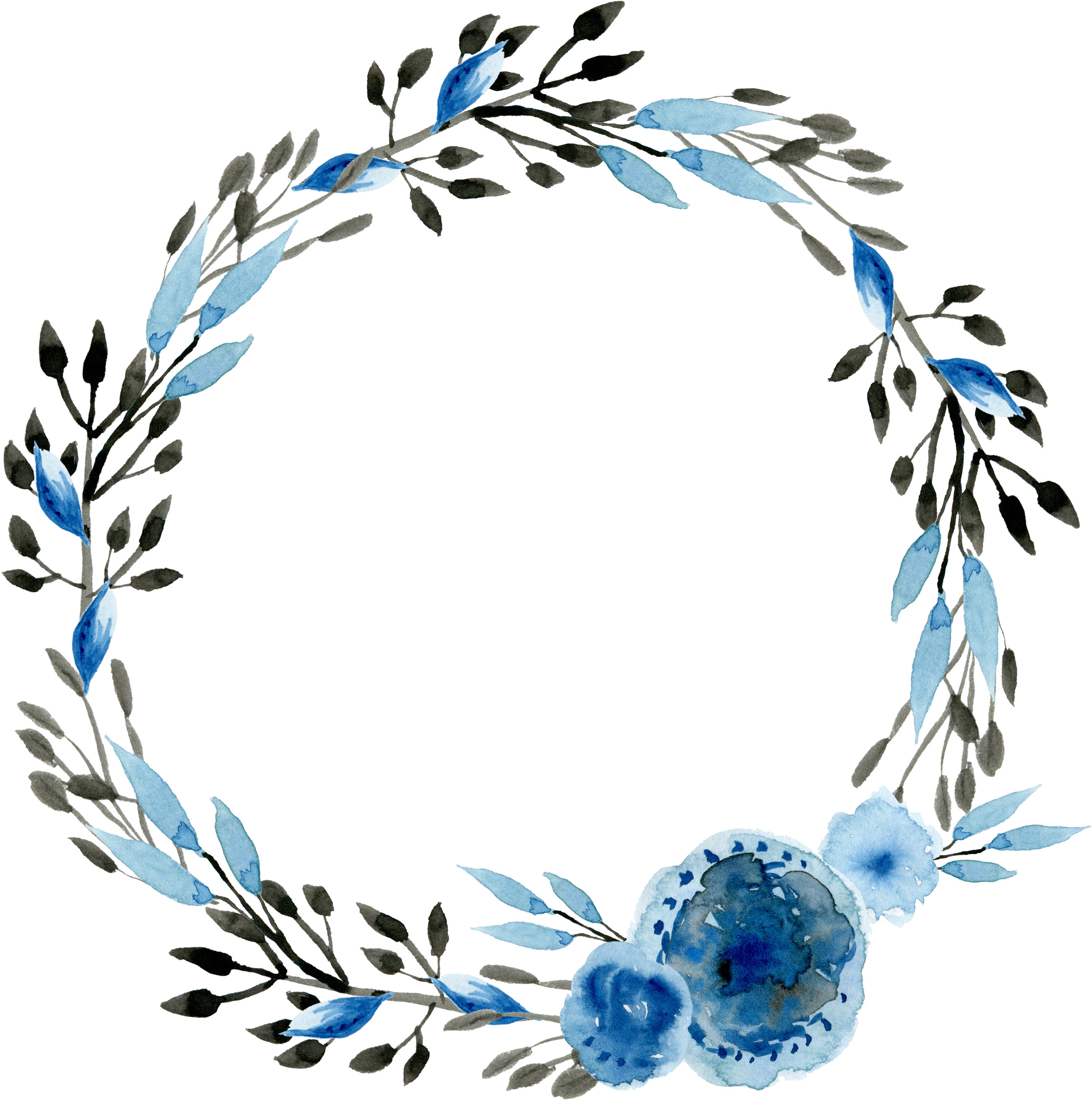 Blue Floral Wreath Frame