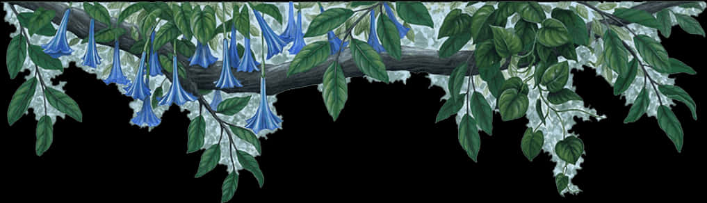 Blue Flower Hanging Vine Border PNG image with a transparent background, free high-resolution download