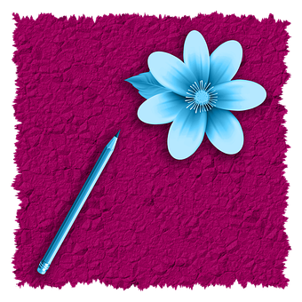 Blue Flowerand Pencilon Textured Background