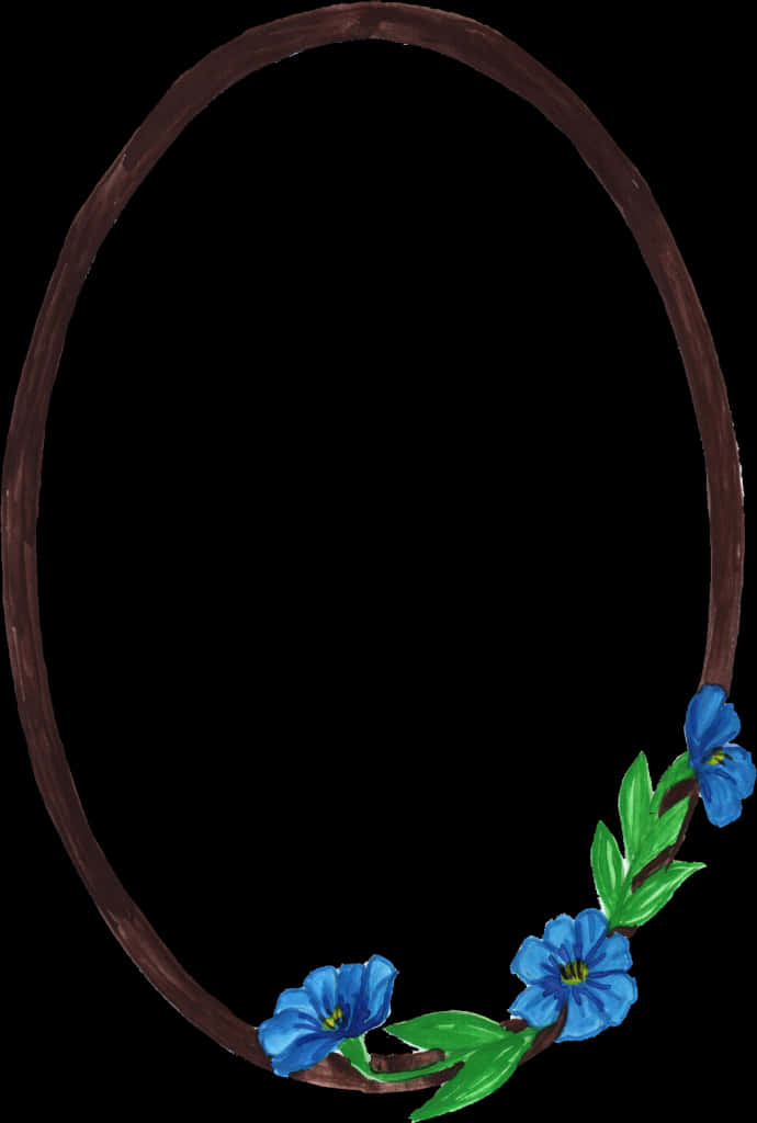 Blue Flowers Oval Frame PNG with transparent background