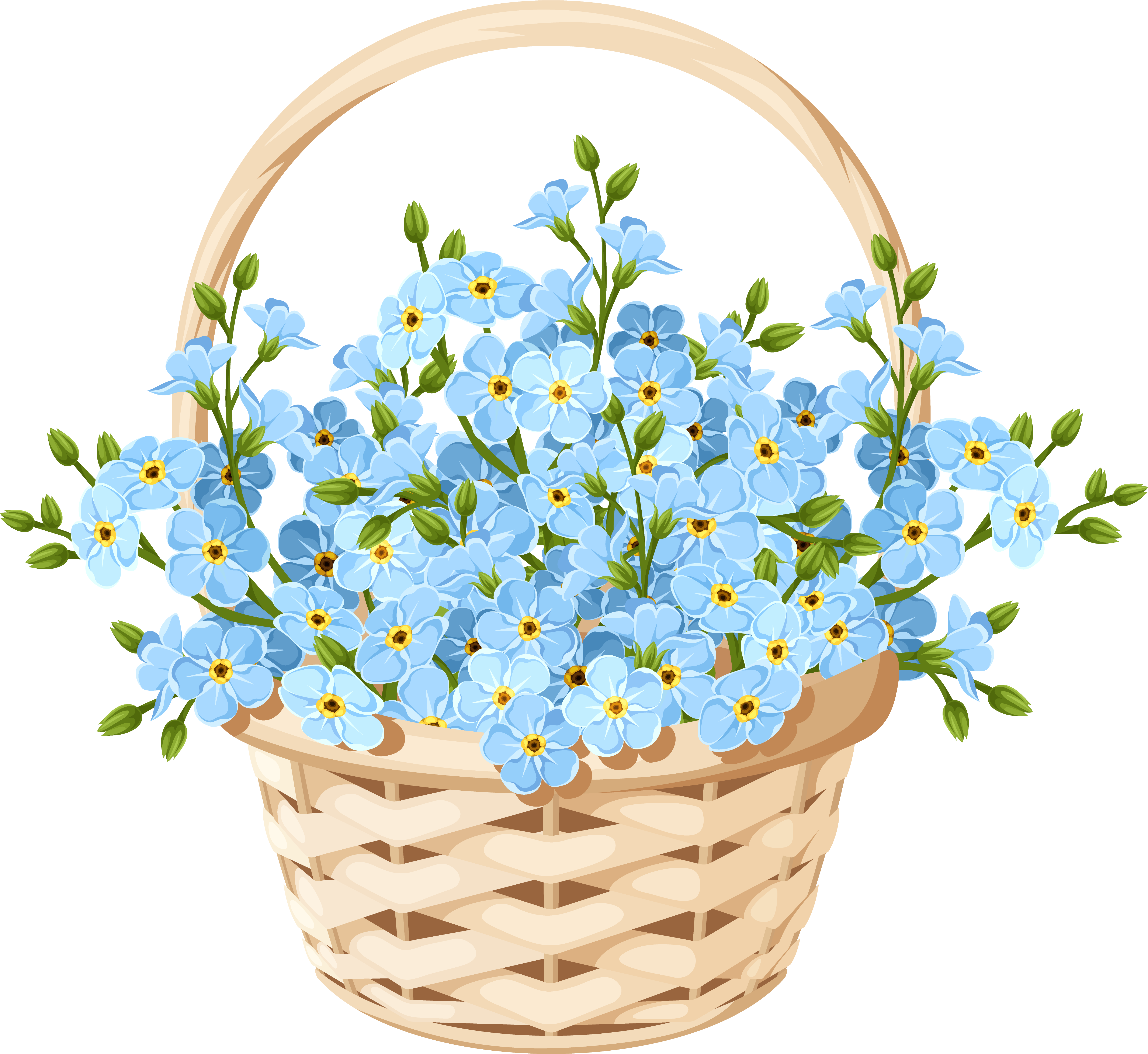 Blue Forget Me Nots Basket Illustration