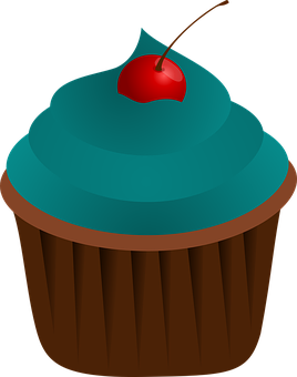 Blue Frosted Cupcakewith Cherry PNG with transparent background