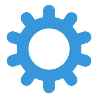 Blue Gear Icon Black Background PNG with transparent background