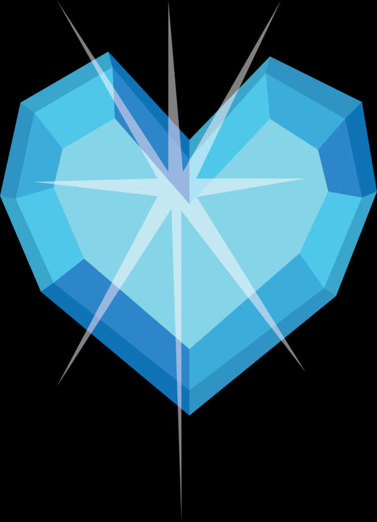 Blue Geometric Crystal Heart PNG with transparent background