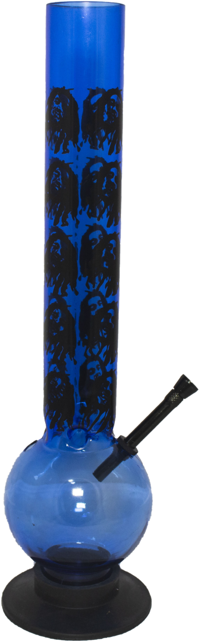 Blue Glass Bongwith Black Designs PNG with transparent background