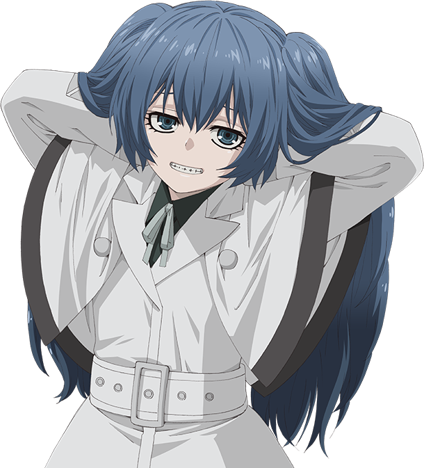 Blue Haired Anime Character Smiling PNG with transparent background