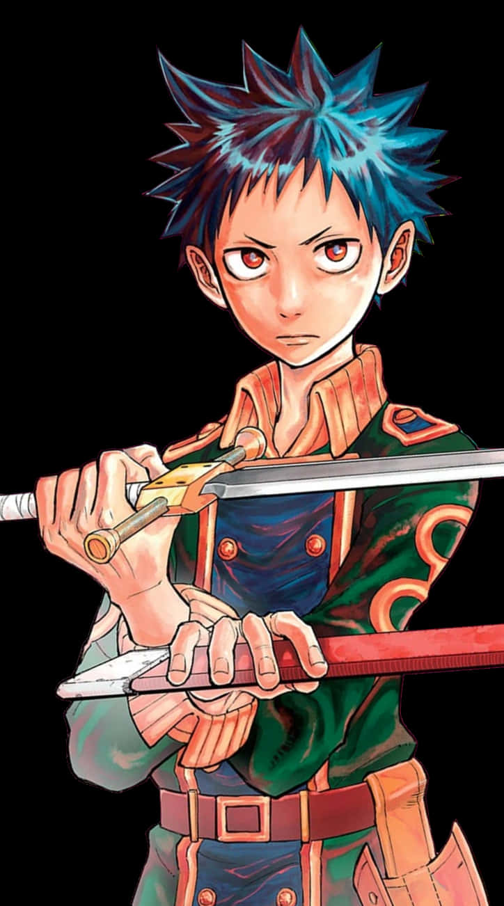 Blue Haired Anime Character With Sword PNG with transparent background