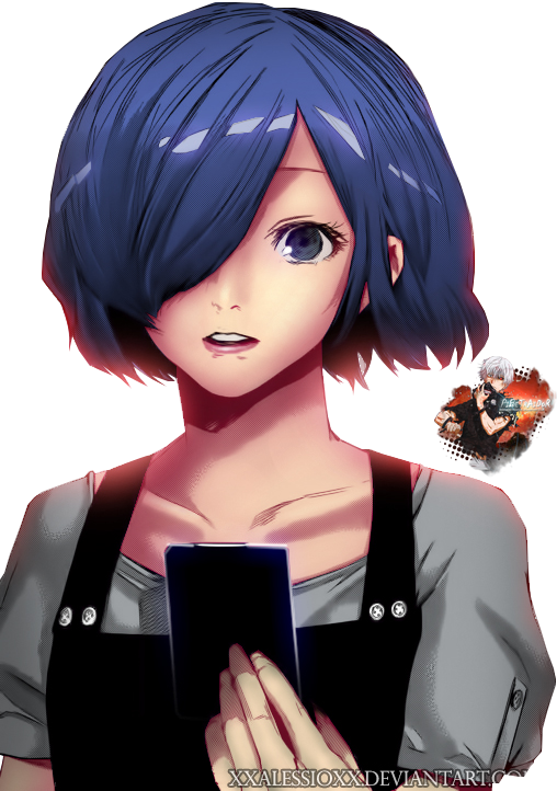 Blue Haired Anime Girlwith Phone PNG with transparent background