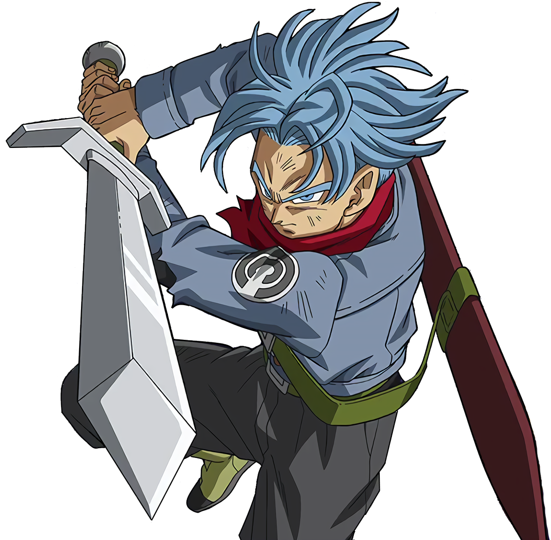 Blue Haired Anime Swordsman PNG with transparent background