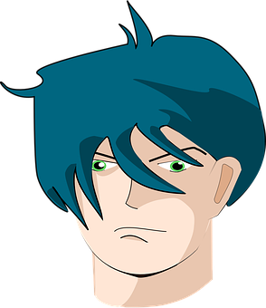 Blue Haired Cartoon Man Portrait