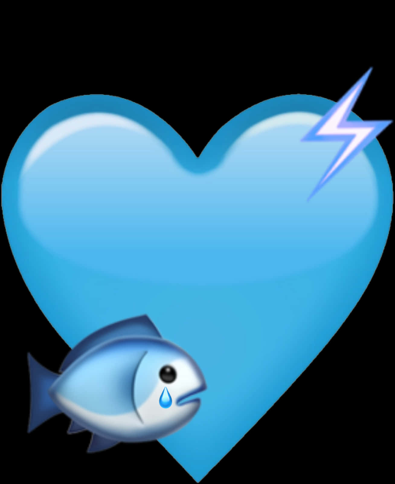 Blue Heartwith Fishand Lightning Bolt