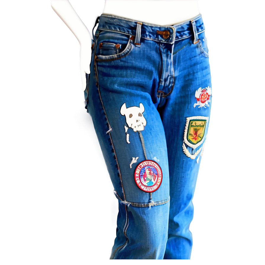 Blue Jeans With Patches Png Flg97