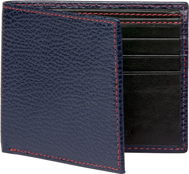 Blue Leather Wallet Red Stitching