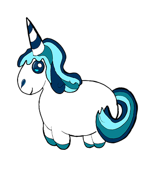 Blue Maned Cartoon Unicorn PNG with transparent background