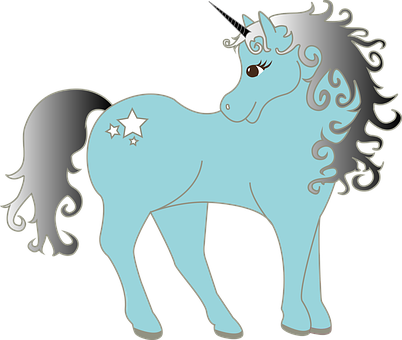 Blue Mythical Unicorn Illustration PNG with transparent background