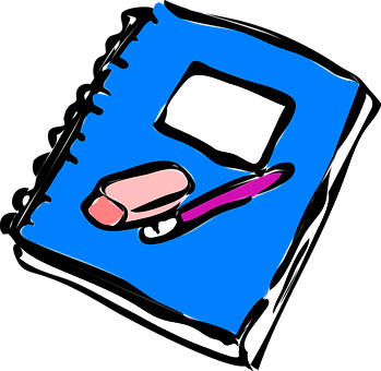 Blue Notebook Eraserand Pencil PNG with transparent background