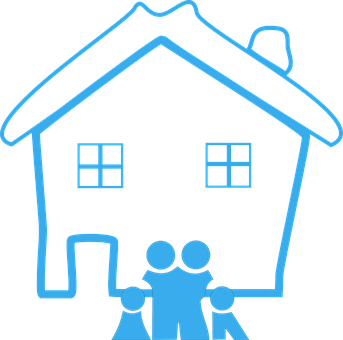 Blue Outlined Houseand Family Icon