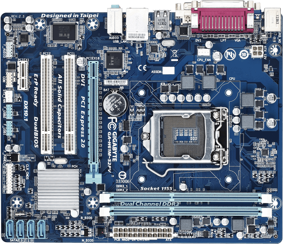 Intel Lga 1155 Motherboard Cpu Socket Land Grid Array - Gigabyte Ga H61m S2p, HD Png Download PNG with transparent background