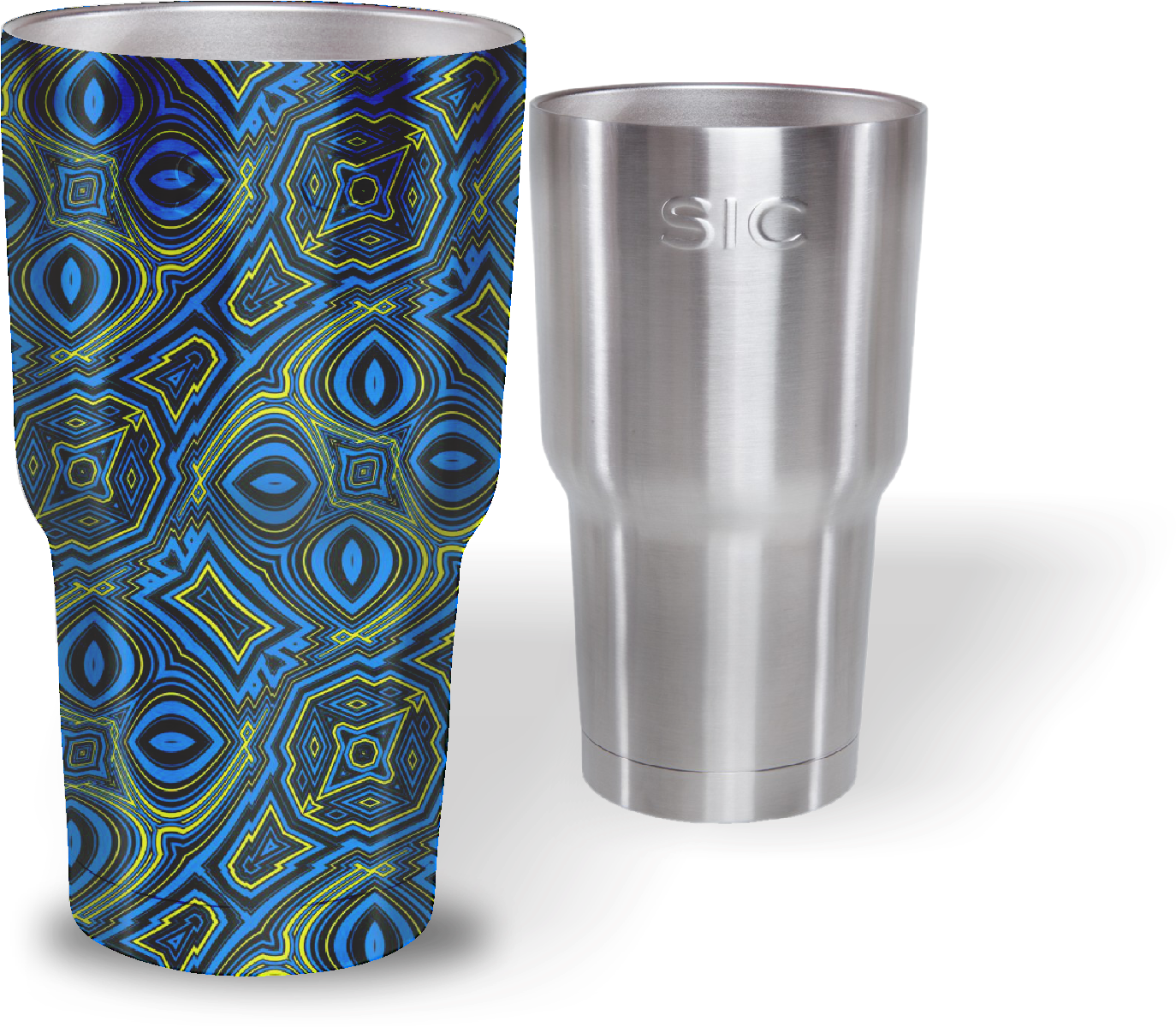 Blue Patternedand Stainless Steel Tumblers