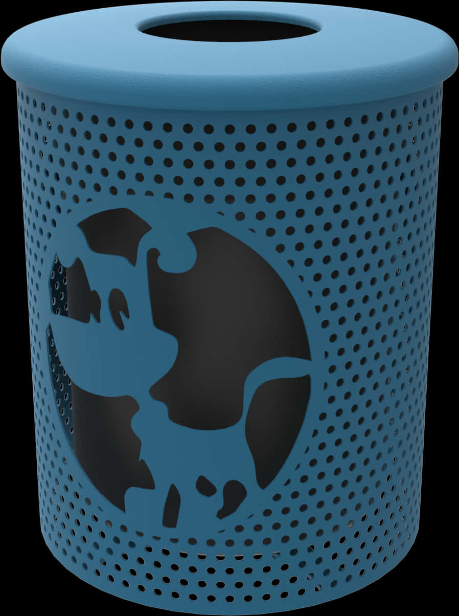 Blue Perforated Trash Canwith Earth Design PNG with transparent background