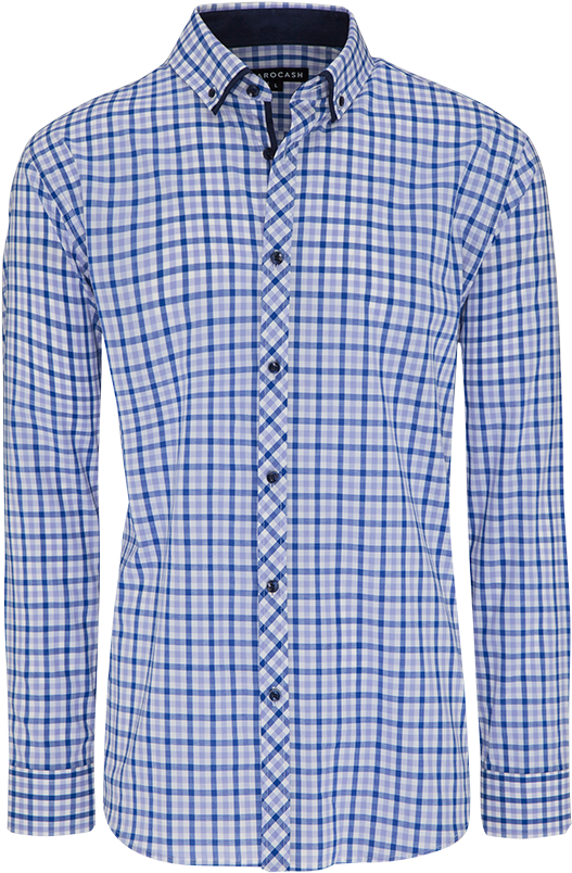 Blue Plaid Long Sleeve Shirt PNG with transparent background