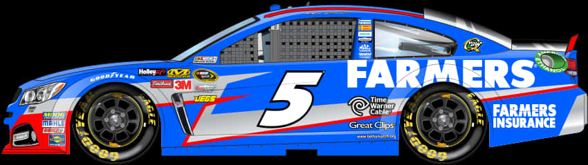 Blue Race Car Number5 Sponsor Decals