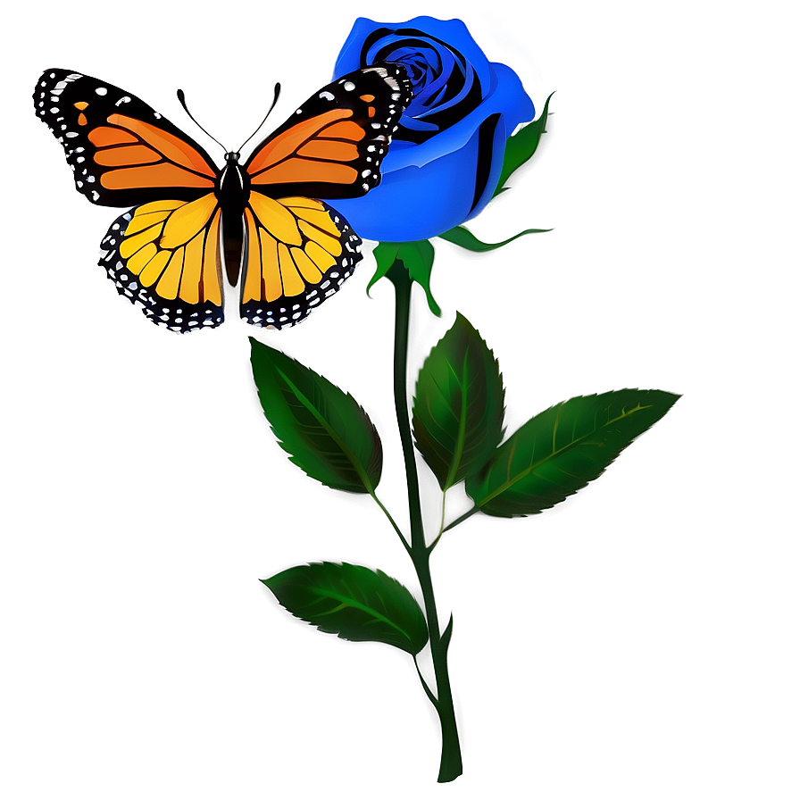 Blue Rose With Butterfly Png 06202024