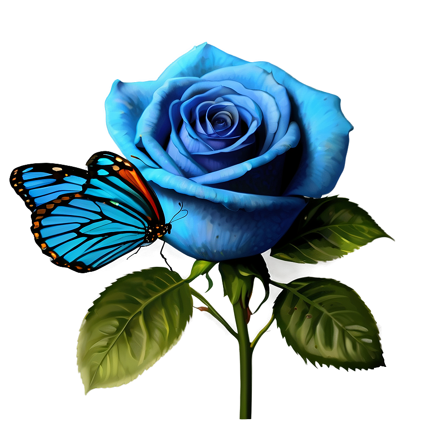 Blue Rose With Butterfly Png Bjc69