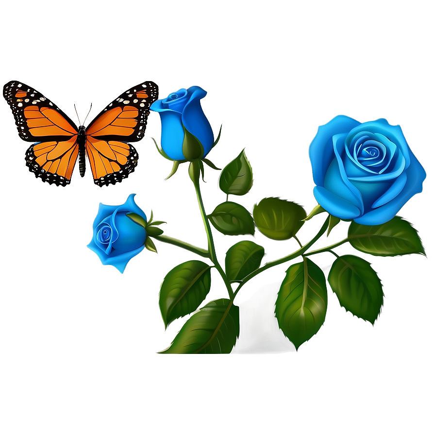 Blue Rose With Butterfly Png Bkt