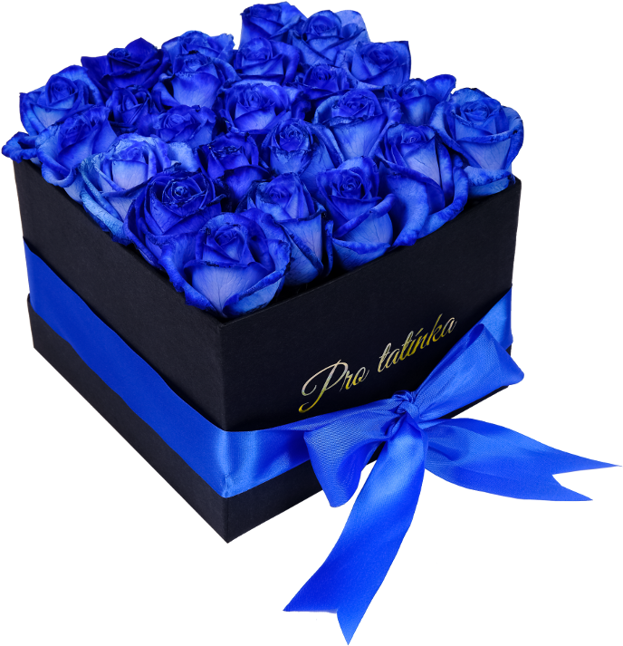 Blue Rosesin Black Gift Boxwith Satin Ribbon