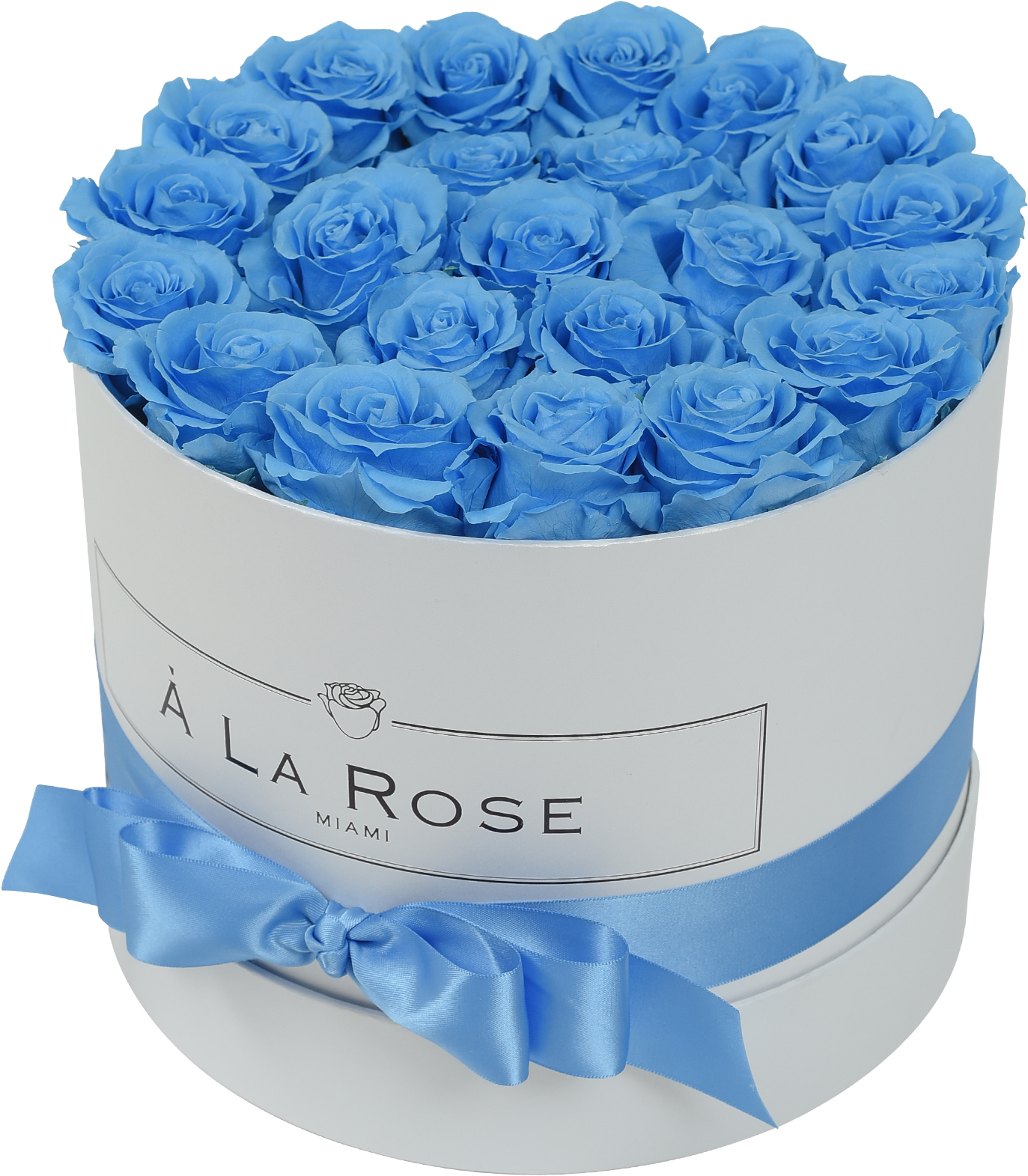 Blue Rosesin White Round Boxwith Ribbon