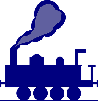 Blue Silhouette Steam Train Graphic PNG with transparent background