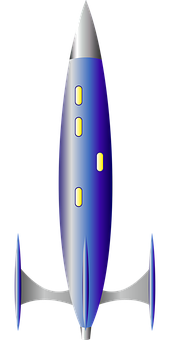 Blue Silver Retro Rocket Illustration PNG with transparent background