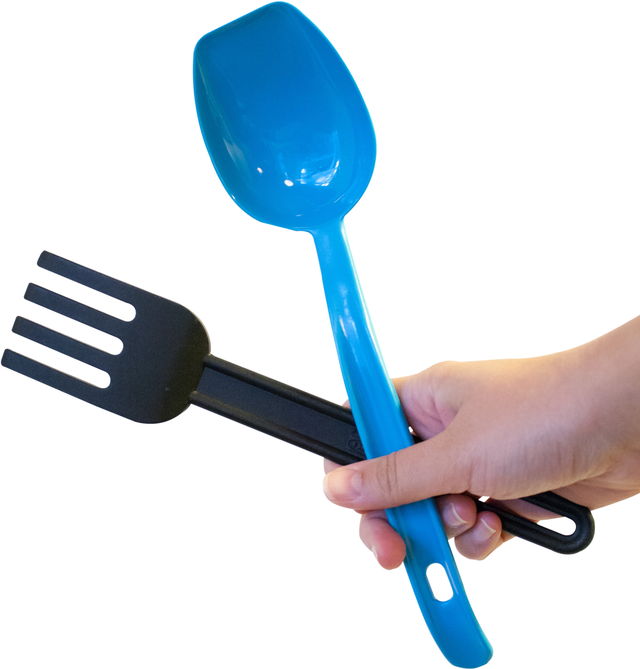 Blue Spoonand Black Forkin Hand